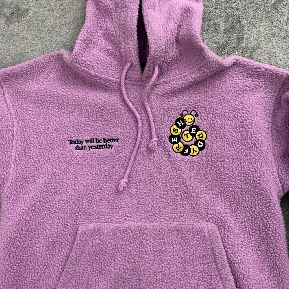 Teddy Fresh Hoodie Womens XS Pink Caterpillar Polar Fleece Pullover Sweatshirt - Picture 6 of 11